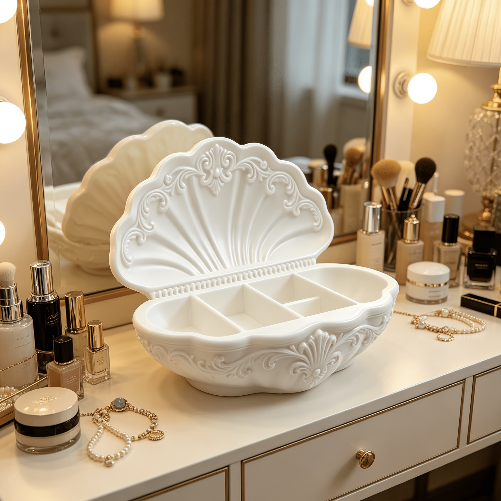 Retro Shell Shape 3D Printing Jewellery Tray, Multi-grid Design